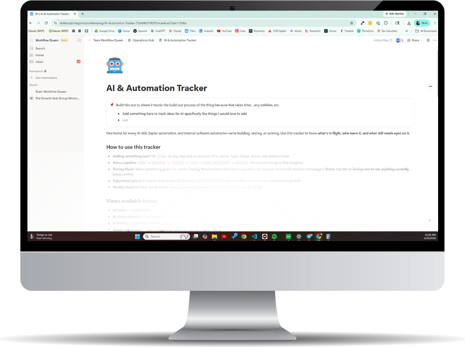 The AI & Automation Tracker Notion template that logs every build: what exists, whether it's working, and who owns it